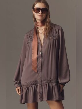 NWT Pilcro Long-Sleeve V-Neck Mini Shirt Dress